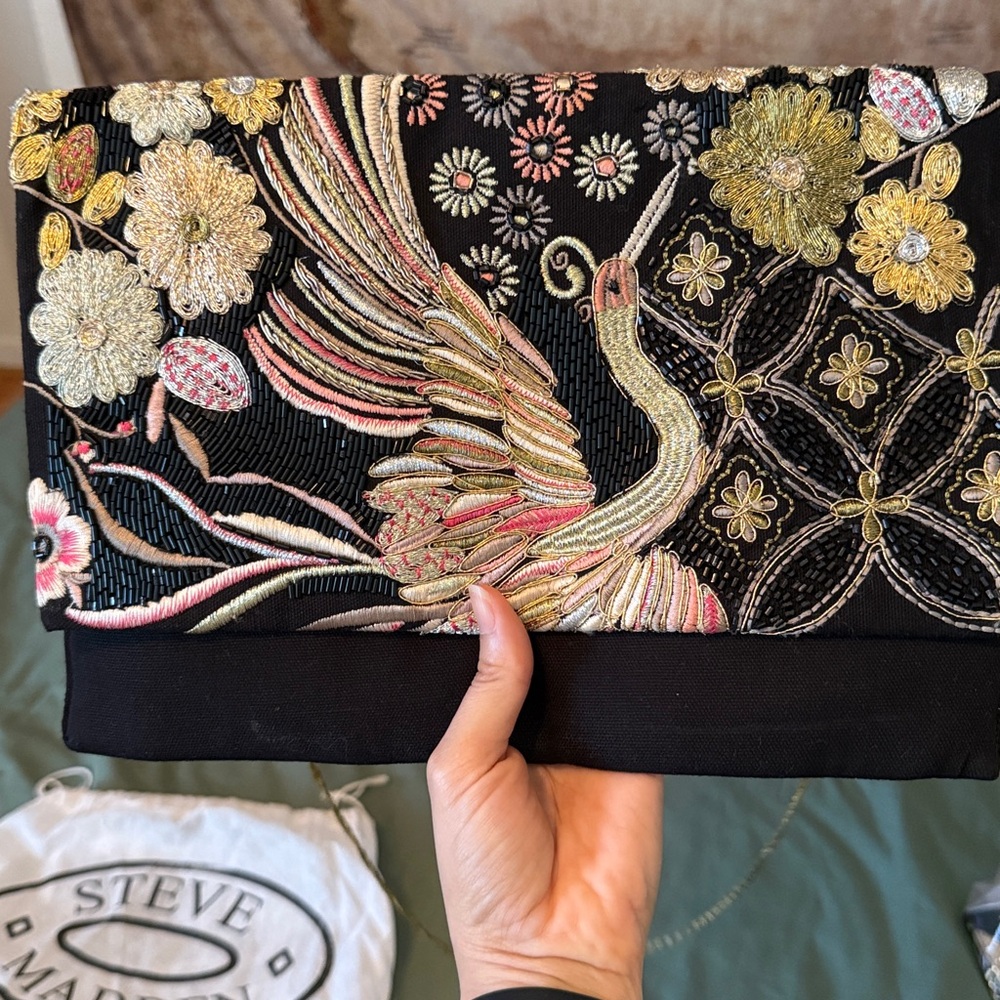 Black and Gold Embroidered Envelope Bag